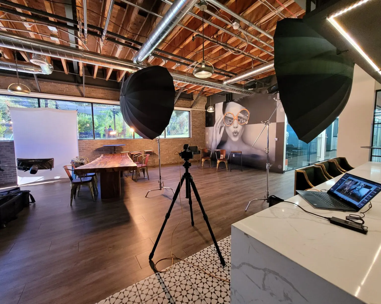 Portrait professional lighting setup in an office