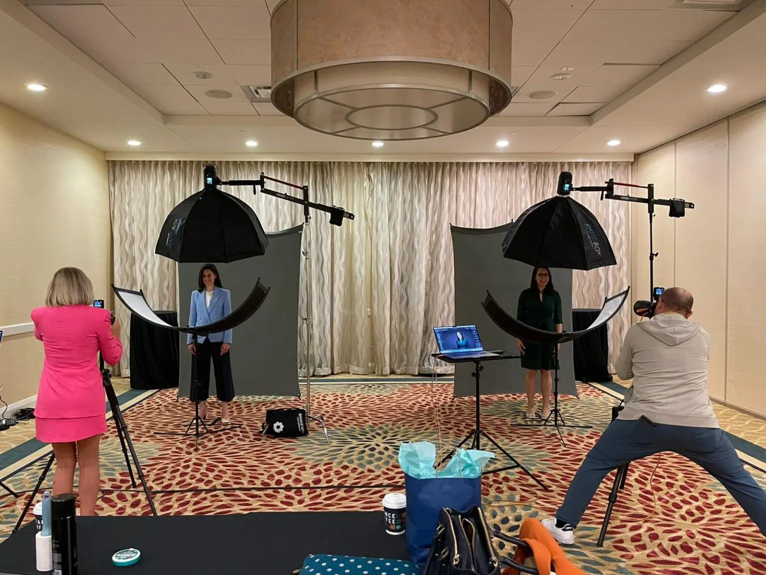Double headshot stations during a team meeting in Miami and Orlando Florida