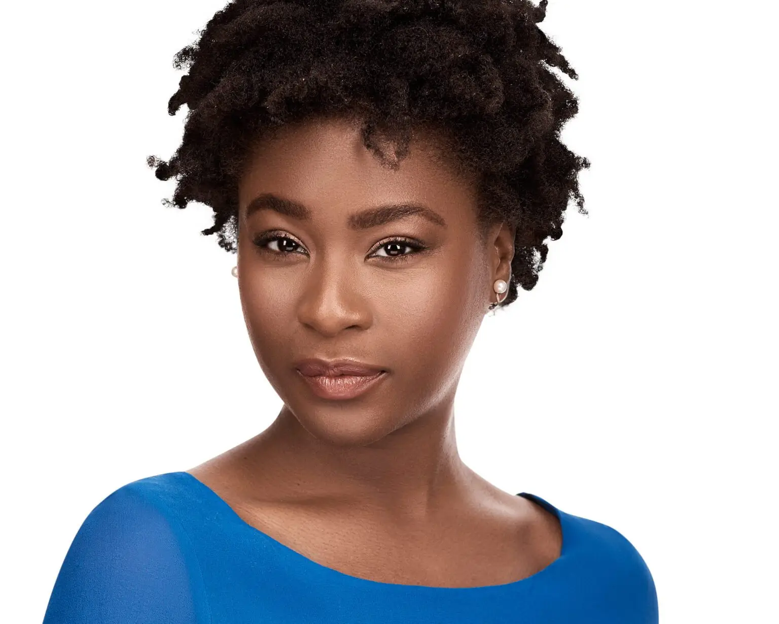 Professional actress headshot on white background