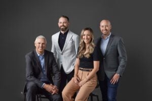 Group team photo in Orange County Studio of mortgage group